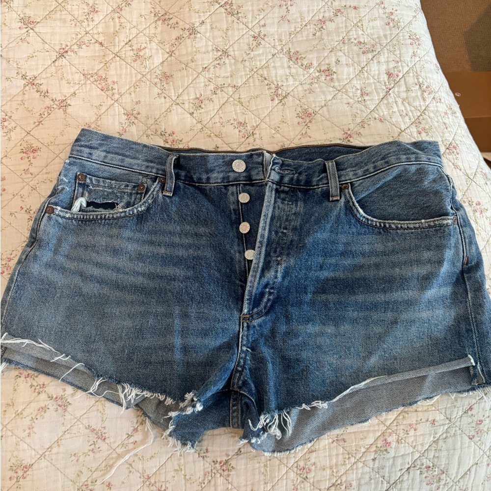Agolde Blue Jean Shorts Distressed Cut-Off Style